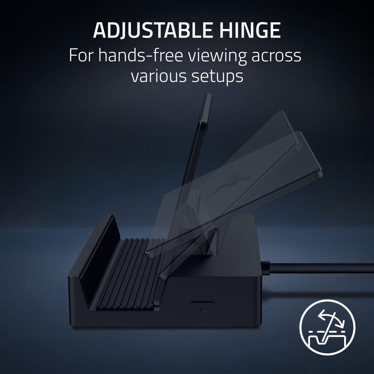 Razer Handheld Dock Chroma adjustable hinge enabling flexible viewing angles during play.
