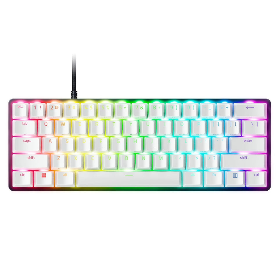 Razer Huntsman Mini front view showing compact layout and ergonomic benefit
