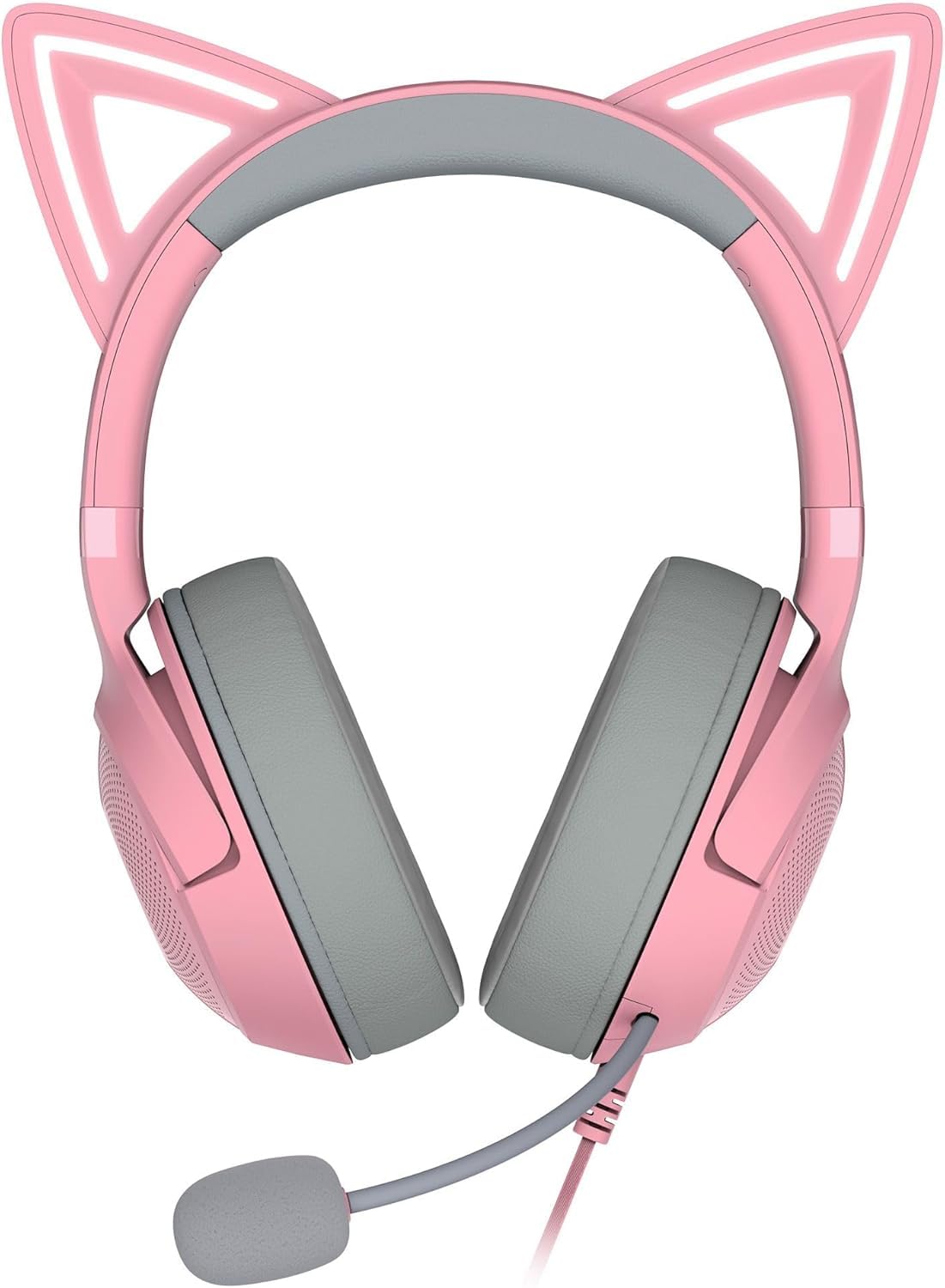 Razer Kraken Kitty V2 hybrid fabric and leatherette ear cushion demonstrating comfort for long sessions