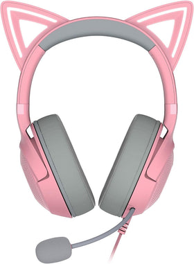 Razer Kraken Kitty V2 hybrid fabric and leatherette ear cushion demonstrating comfort for long sessions