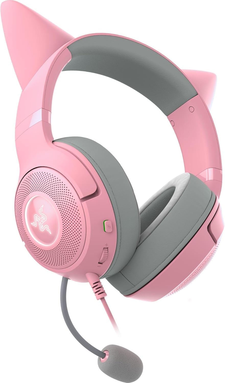 Razer Kraken Kitty V2 close-up of kitty-ear RGB lighting showcasing reactive visual engagement