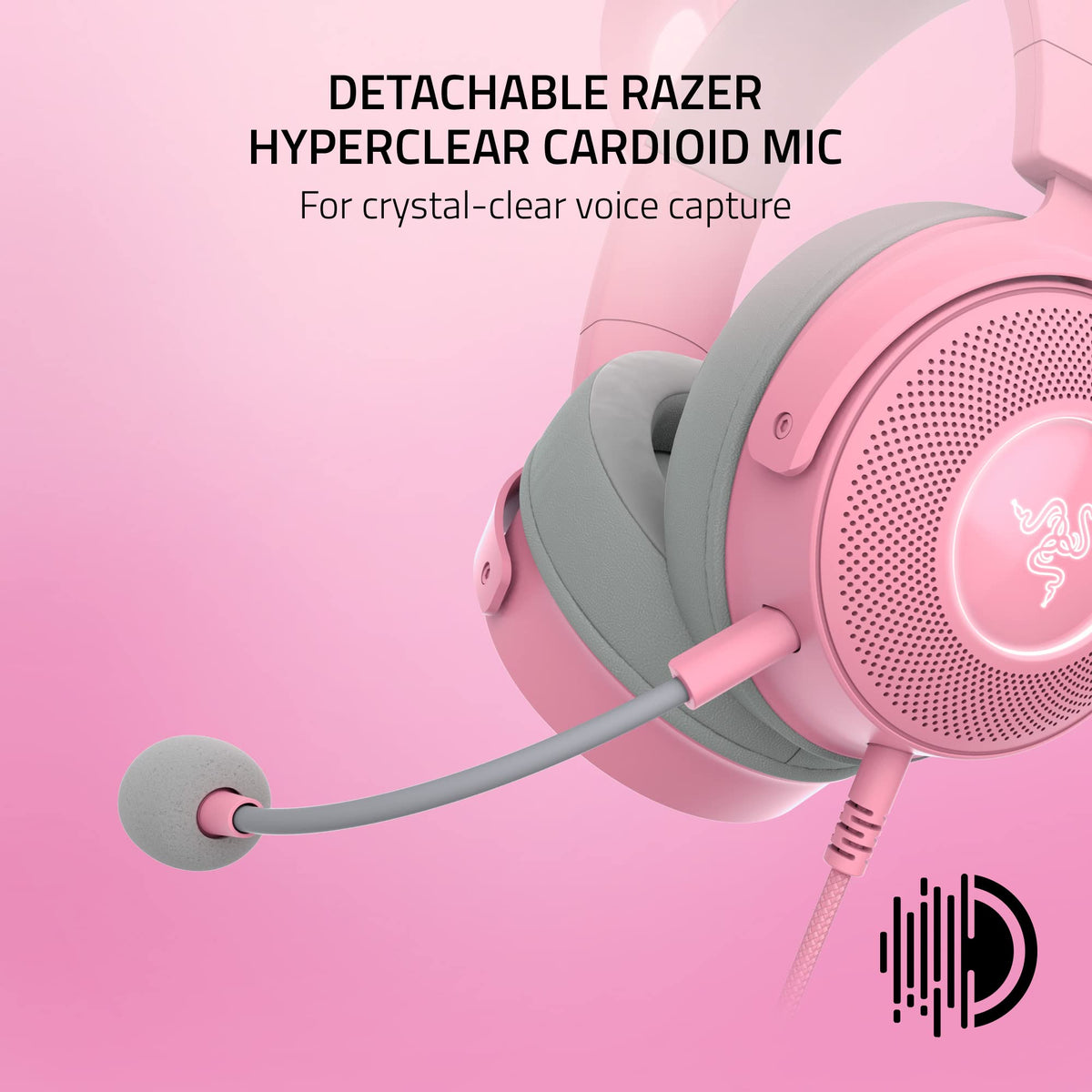 Detachable HyperClear cardioid microphone on the Kraken Kitty V2 Pro for clear team chat.