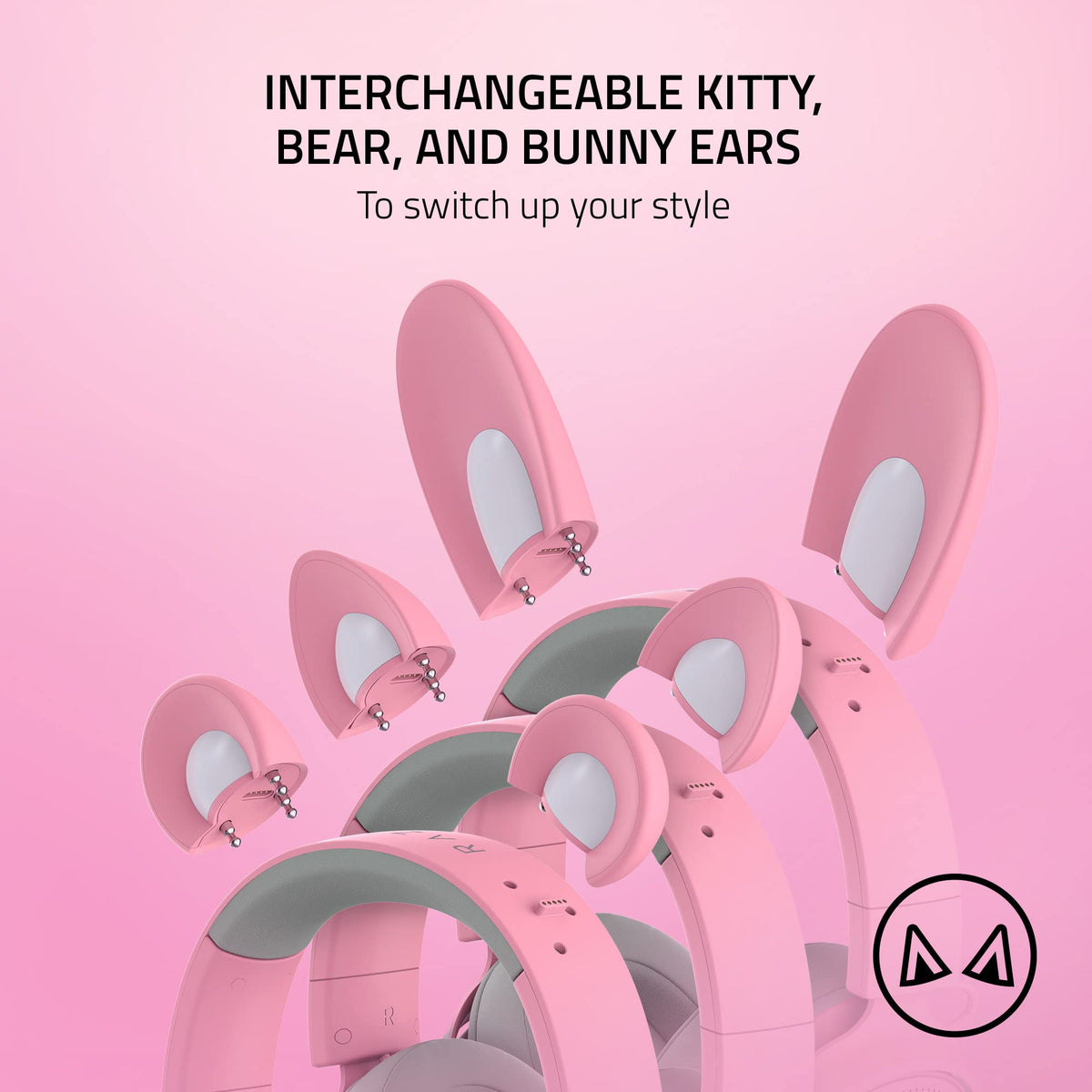 Razer Kraken Kitty V2 Pro in Quartz Pink with vibrant lighting accents.