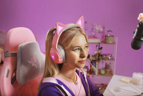 Razer Kraken Kitty V2 side profile on a head mannequin illustrating fit and style on camera
