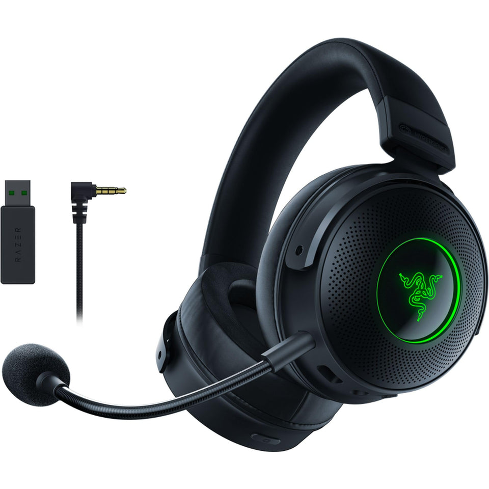 Razer Kraken V3 Pro headset overview highlighting wireless design and comfort.