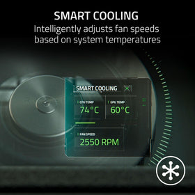 Razer laptop cooling pad side profile highlighting compact design and angle.