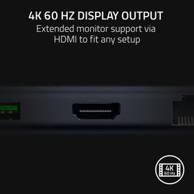 Razer USB C Dock rear connector panel showing HDMI, Ethernet, and power input benefits