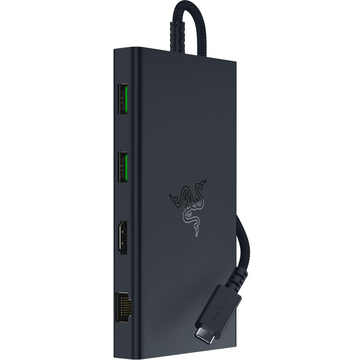 Razer USB C Dock front view showing ports and compact design for versatile connectivity