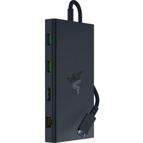 Razer USB C Dock front view showing ports and compact design for versatile connectivity