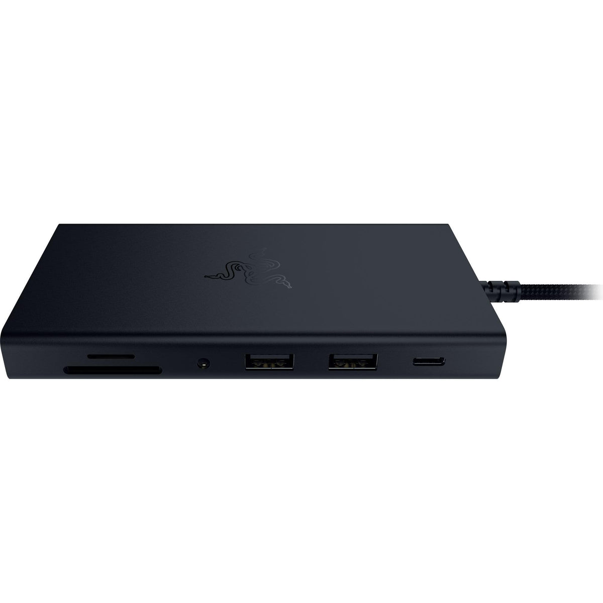 Razer USB C Dock size comparison next to smartphone to show travel-friendly portability