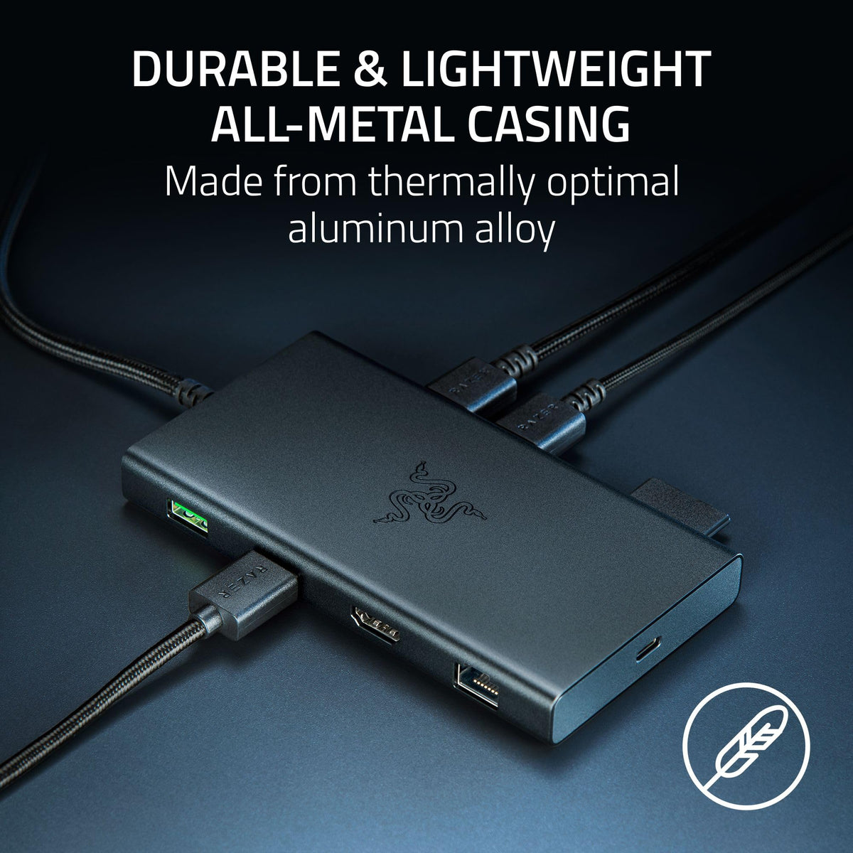 Razer USB C Dock connected to cables and peripherals for streamlined workstation setup