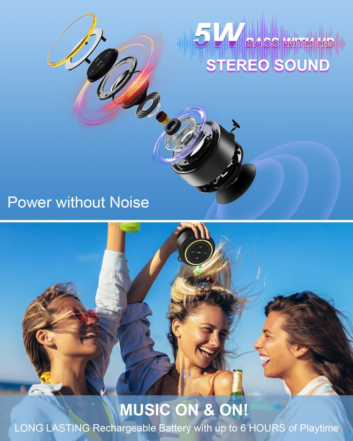 Razobws Bluetooth 5.0 with 33-foot range for wireless listening.