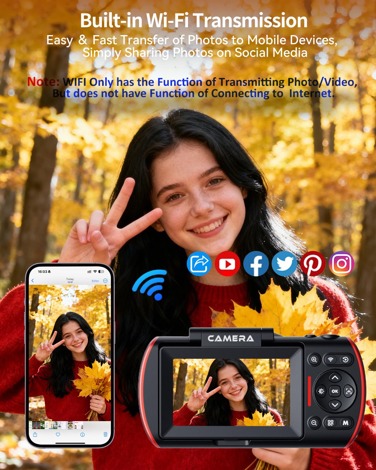 RAZPLYN flip screen open for selfie framing—easy vlogging setup
