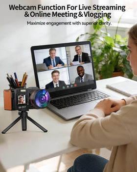 RAZPLYN mounted on desktop tripod showing stable vlogging setup advantage