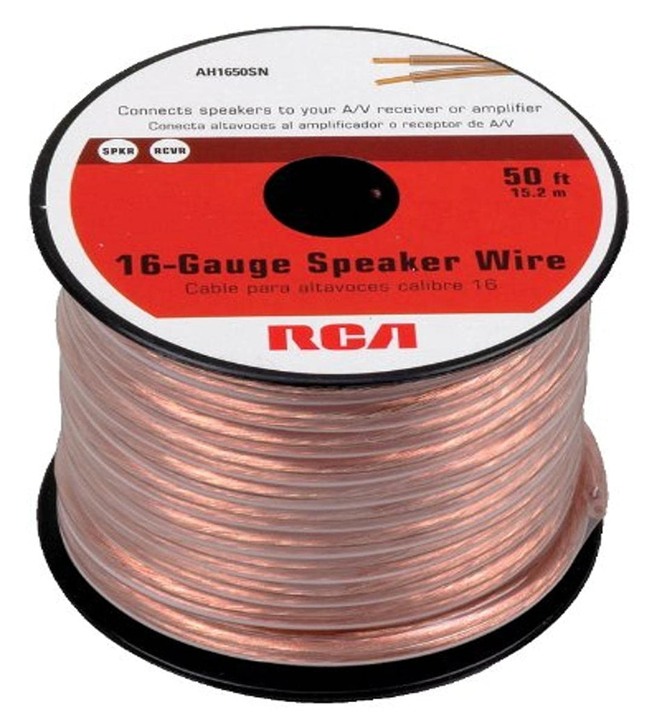 RCA AH1650SR spool front view showing 50ft cable and easy installation benefit