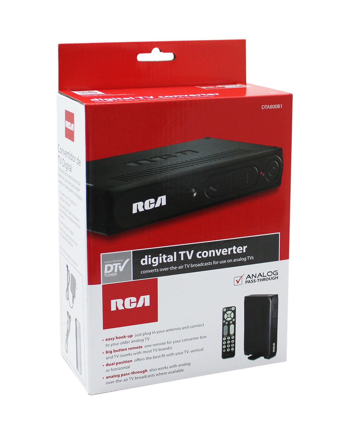 RCA DTA-800B1 big button remote enables simple control of TV and converter.