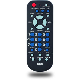 RCA RCR503BE front view showing keypad and labeled keys for easy control