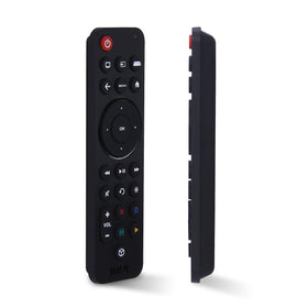 RCA universal rechargeable 3-device remote front view showing control layout for TV and streaming.