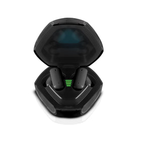 RCA Wave-78 open charging case displaying earbuds and convenient extra battery