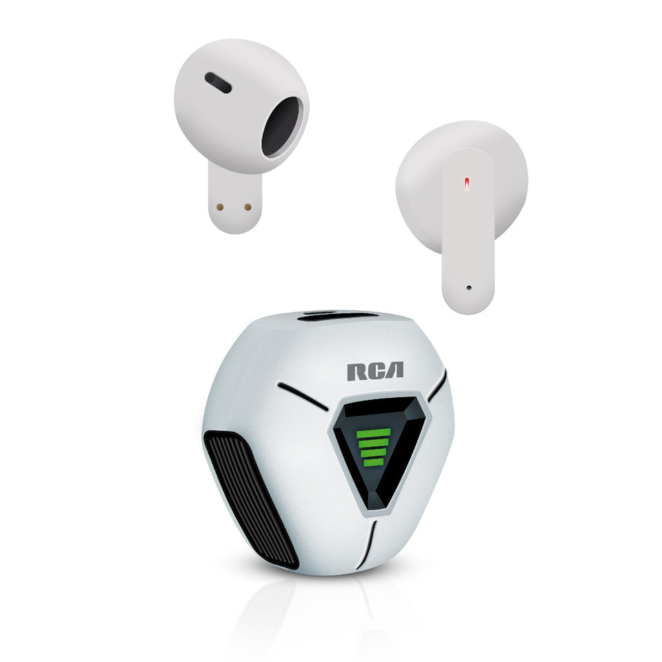 RCA Wave-78 front view showcasing earbuds and case for clear portability