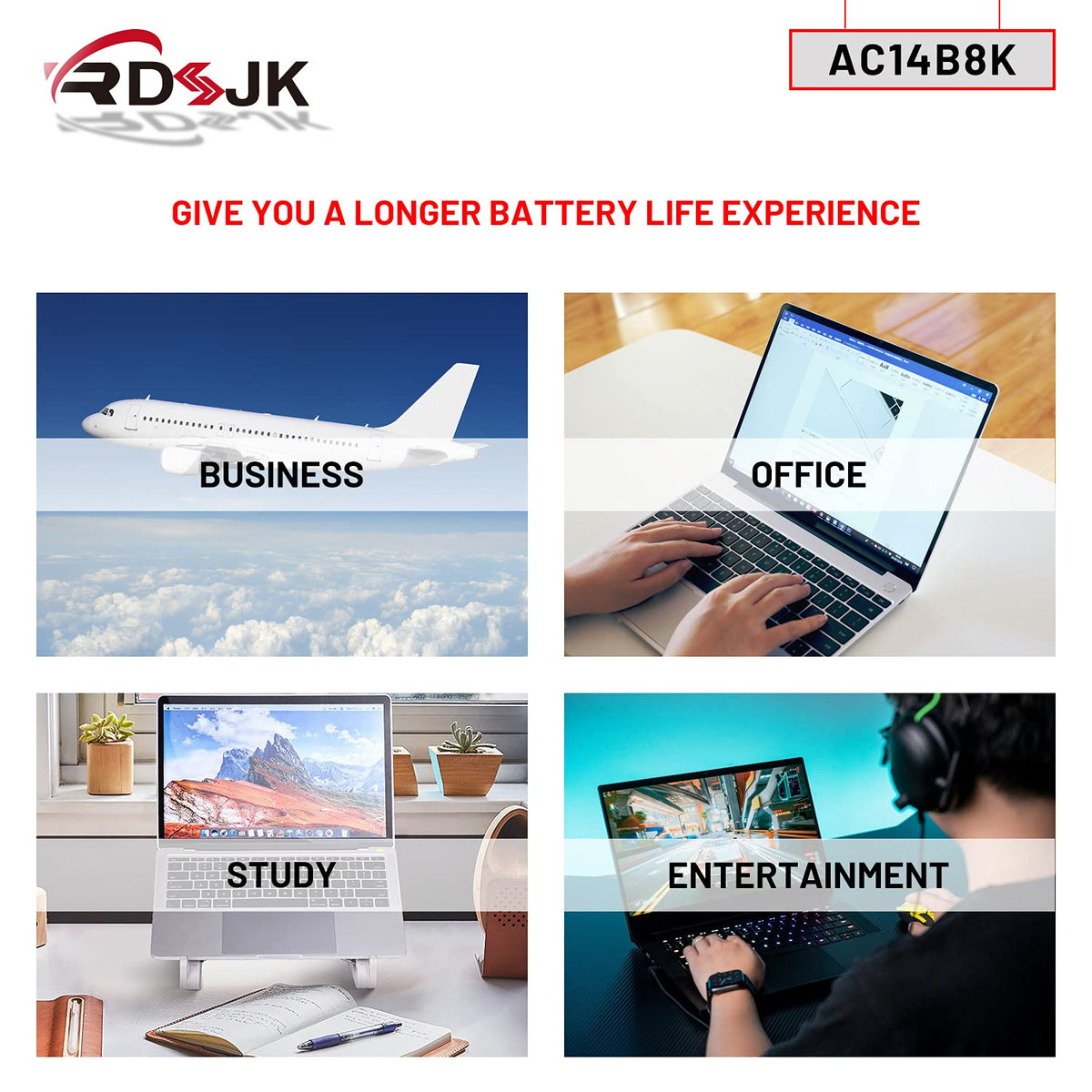 RDSJ battery on a work desk powering laptop for extended portable use