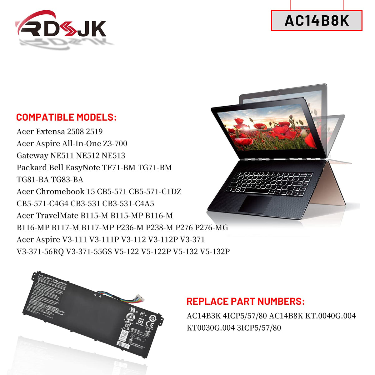 RDSJ top label detail with voltage and capacity for correct compatibility
