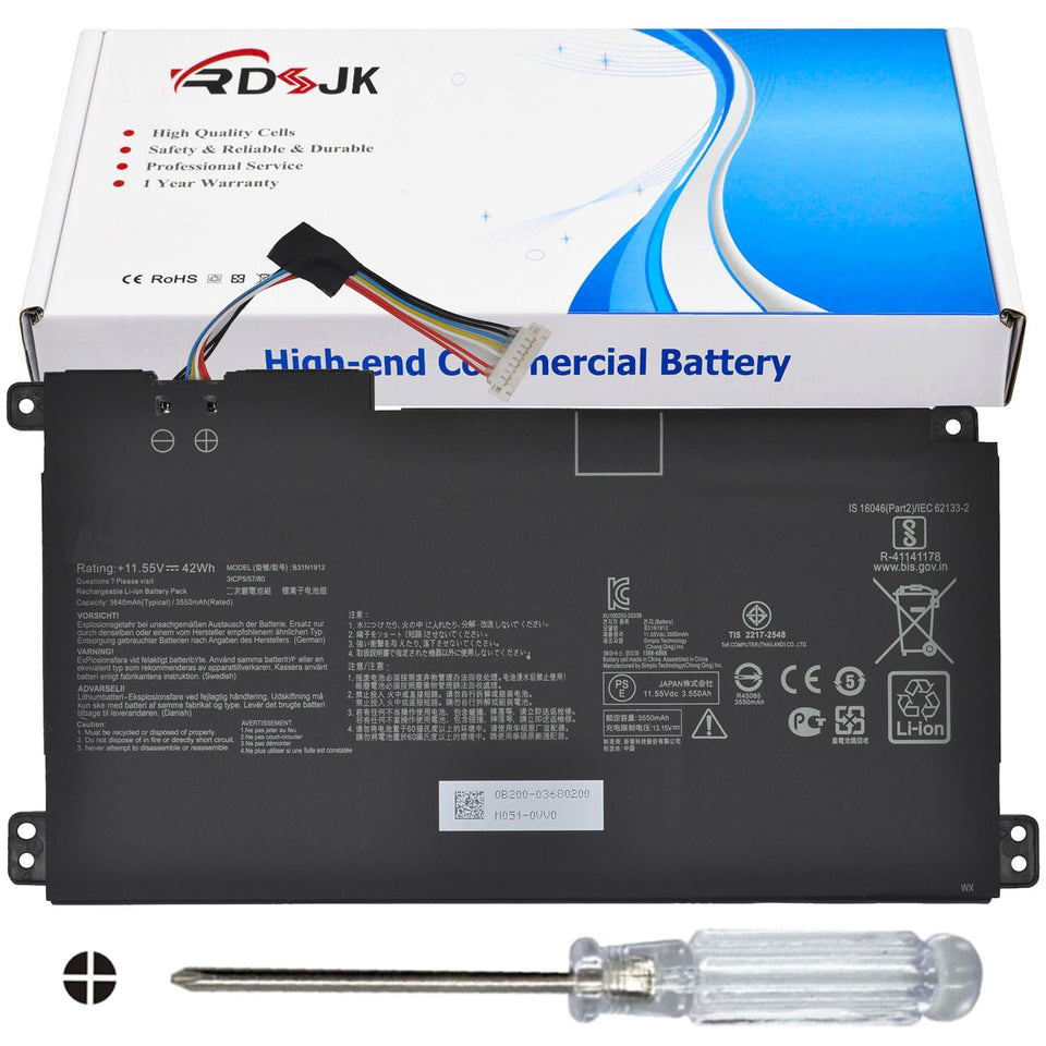 RDSJ replacement battery for Asus VivoBook E410M, front view, longer unplugged use