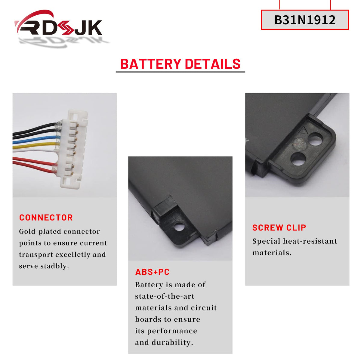 RDSJ replacement battery for Asus VivoBook E510KA, packaging view, ready to install