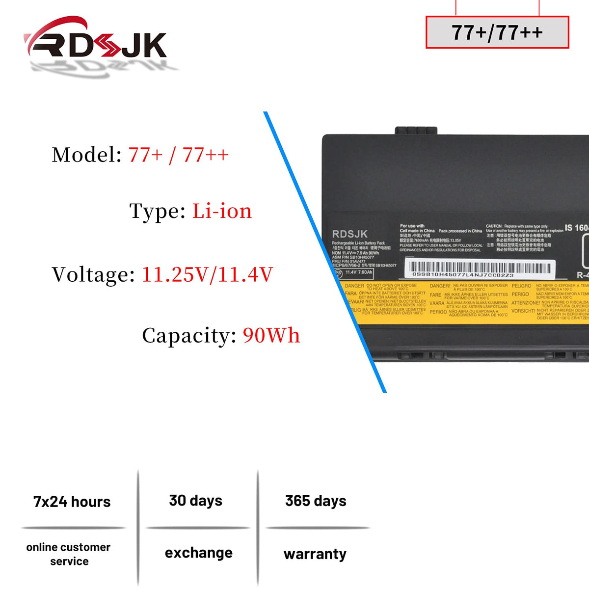 RDSJ closeup of battery label displaying part numbers and 90Wh capacity for accurate matching