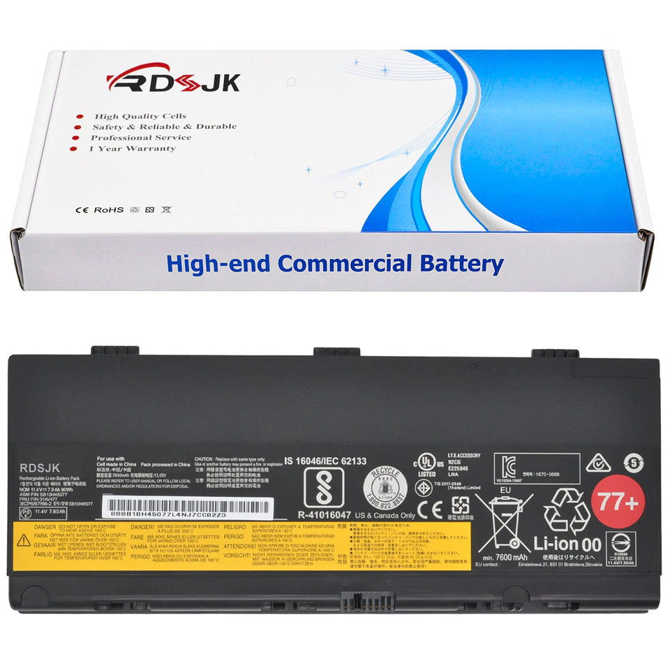 RDSJ front view of the replacement battery showing fit for ThinkPad P50 series and longer runtime