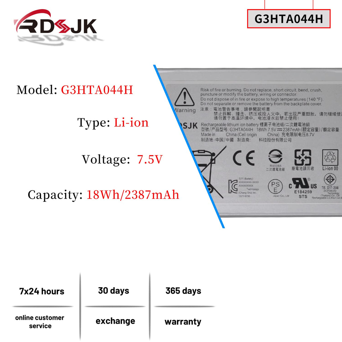 RDSJK close-up of battery connector and pins for exact compatibility