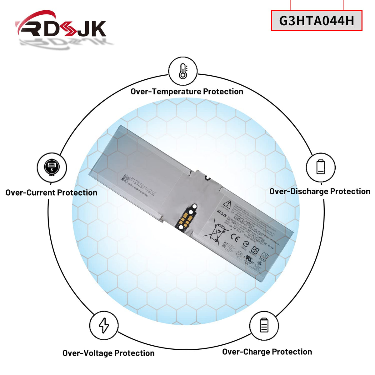 RDSJK battery label with voltage and capacity details for accurate matching
