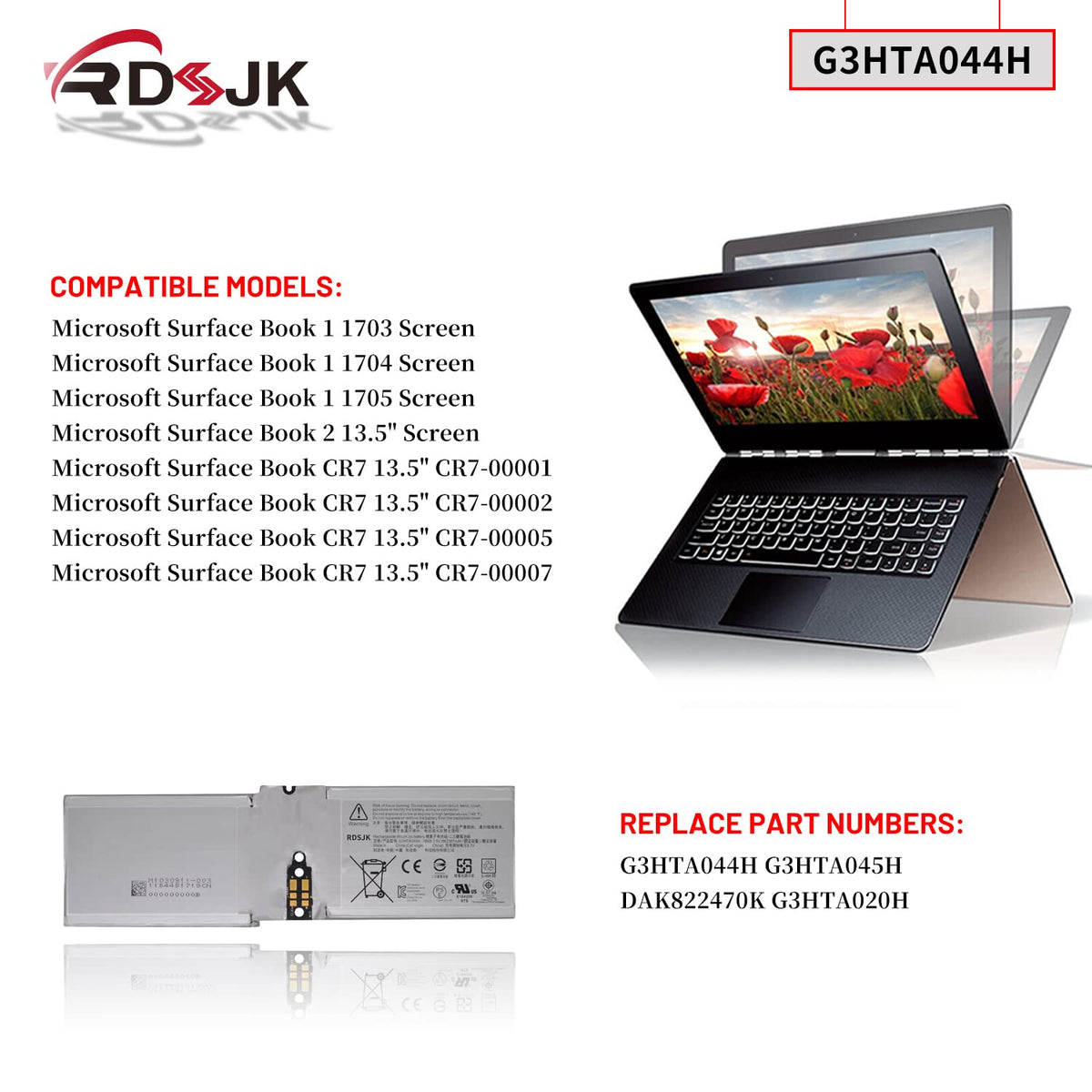 RDSJK side profile of battery illustrating slim two-cell design for space-saving