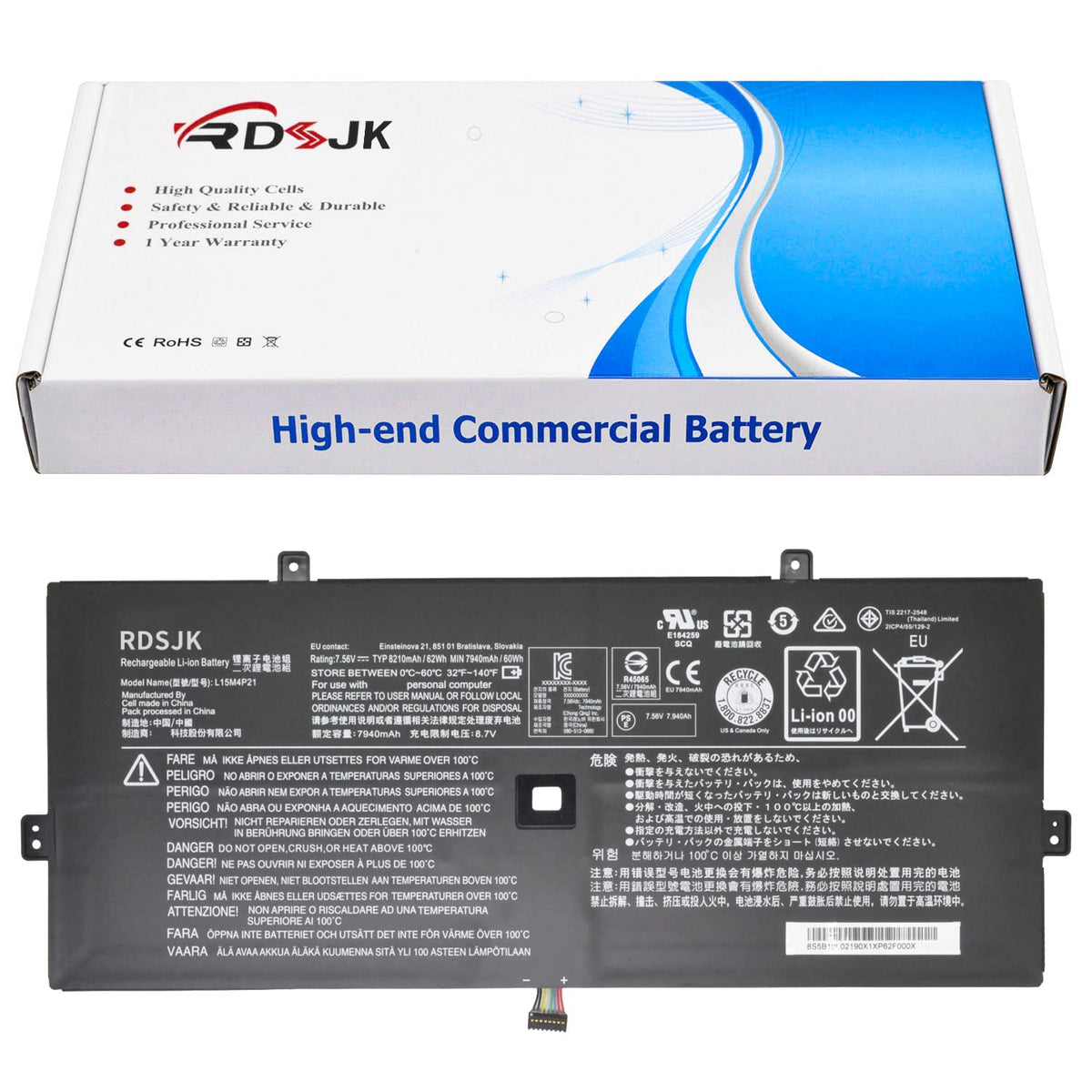 RDSJK front view of L15-series replacement battery showing exact fit and reliable power