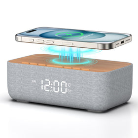REACHER alarm clock radio wireless charging surface for clutter free bedside