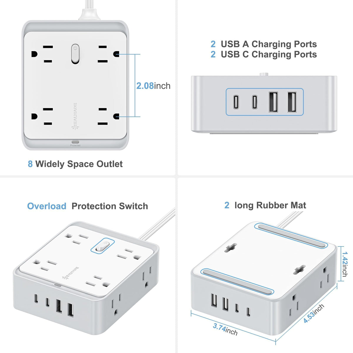 realmade close-up of angled outlets with clear spacing for large adapters
