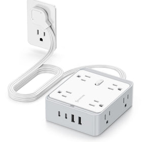 realmade flat plug front view showing compact layout and space-saving benefit