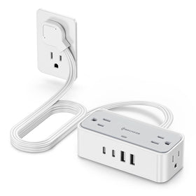 REALMADE front view showing outlets and USB ports, neat desk organization benefit