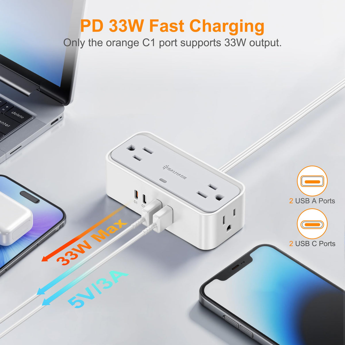 REALMADE next to smartphone for scale, compact footprint convenience benefit