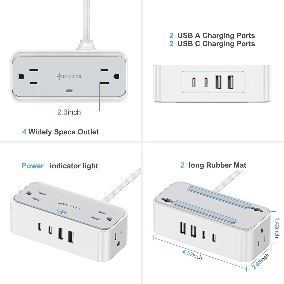 REALMADE close-up of USB-C PD and USB-A ports, fast charging benefit