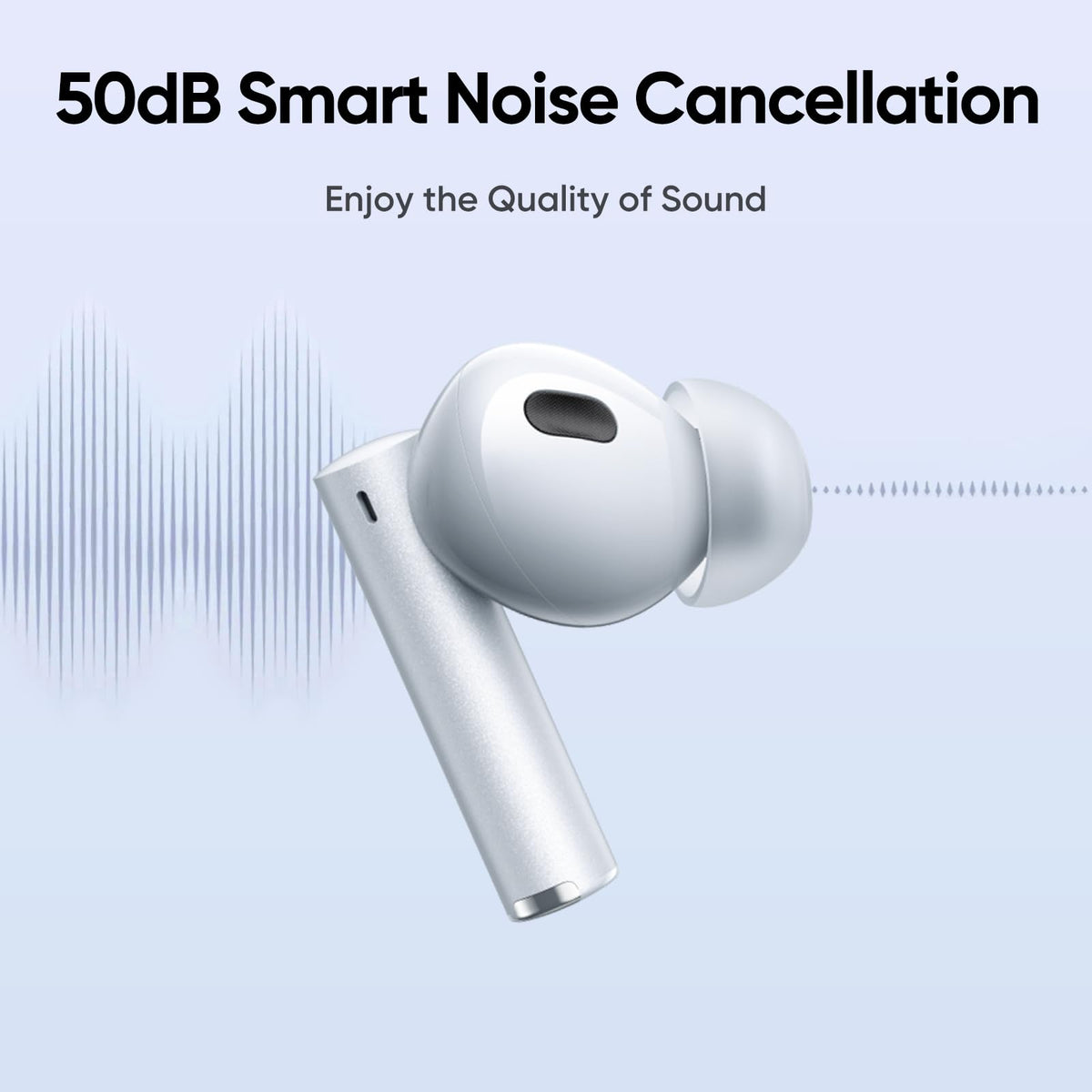 Realme Air 6 Pro earbuds close-up highlighting dual drivers for detailed sound
