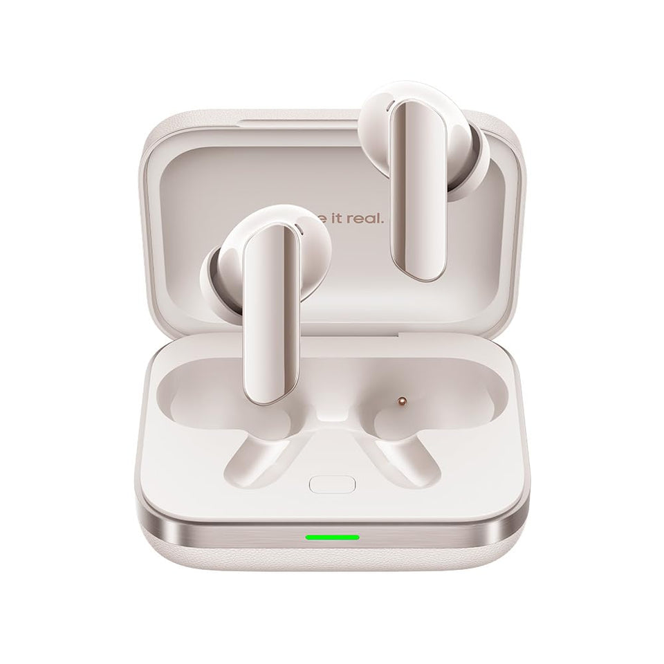 realme Buds Air 7 Pro front case open showing earbuds, highlights portability