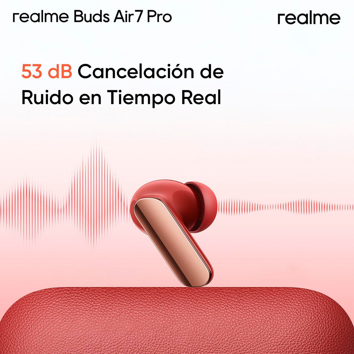 Realme Buds Air 7 Pro green charging case with LED indicators for portable power.