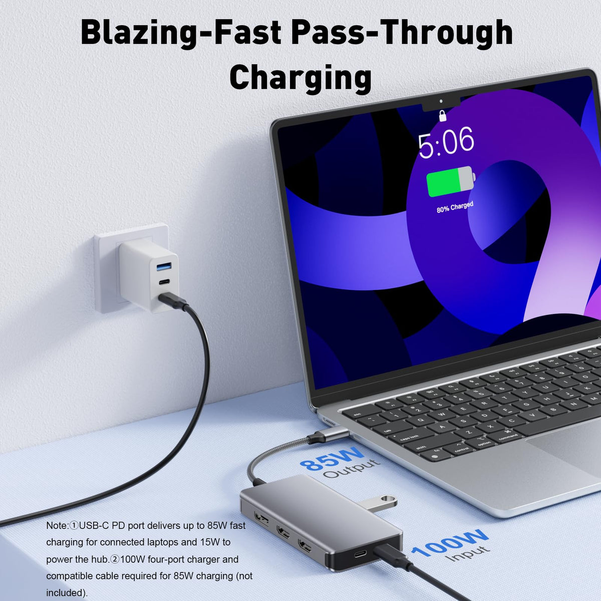 Reborn 100W PD charging keeps a laptop powered while connected