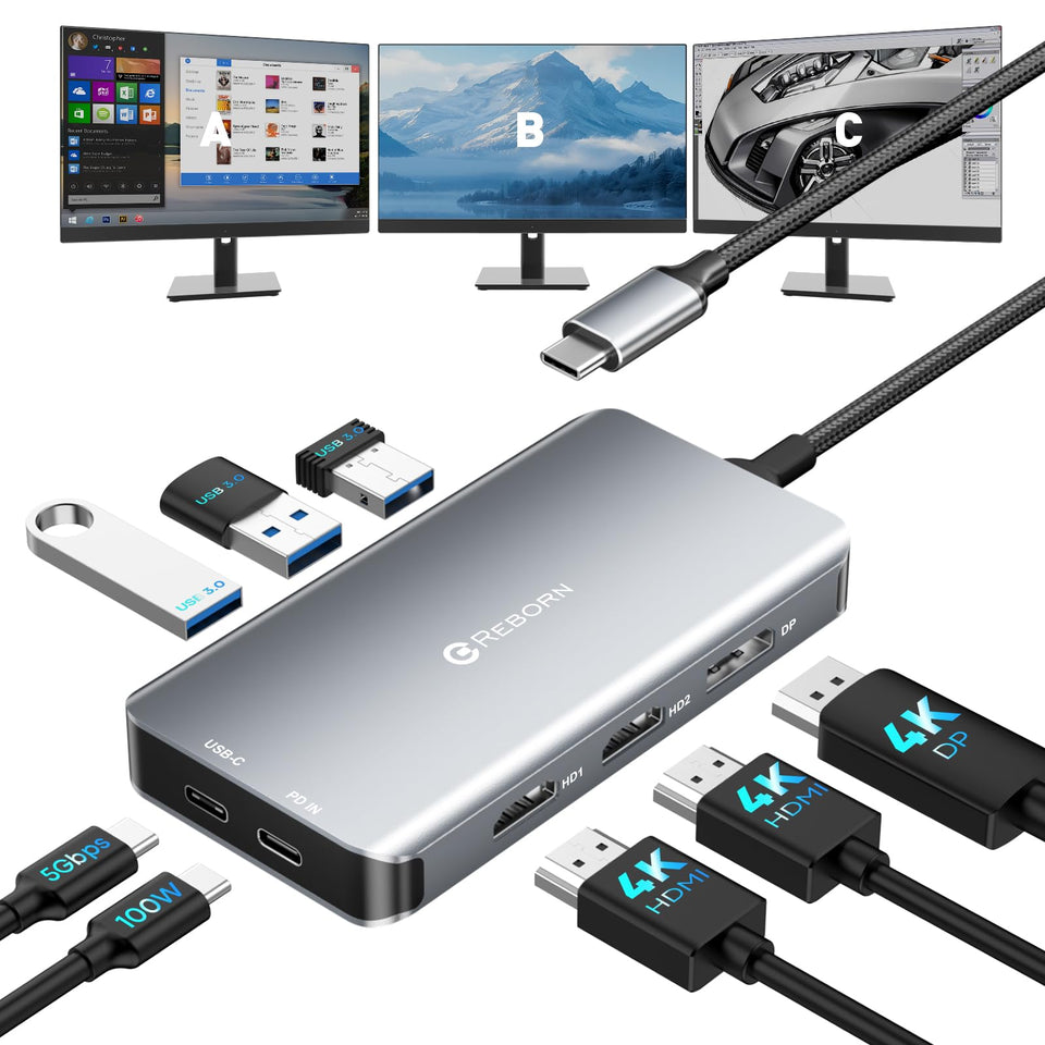 Reborn docking station setup showing dual 4K displays for productivity