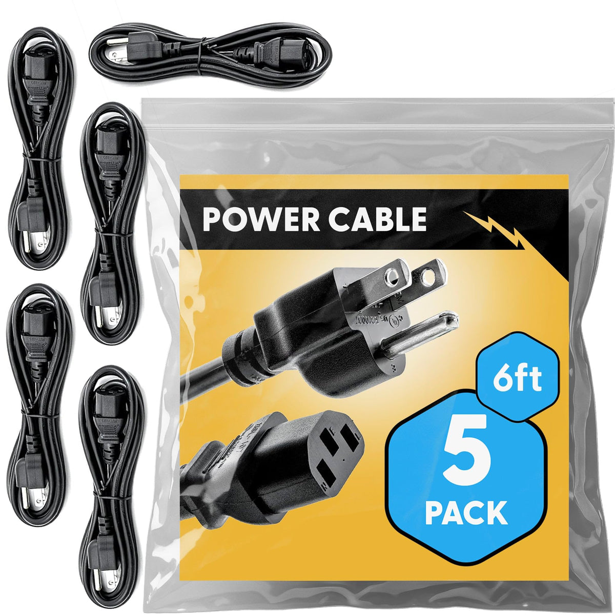 REBUILD SKILLS front view of five-pack boxed power cords showing brand and count, simplifies procurement