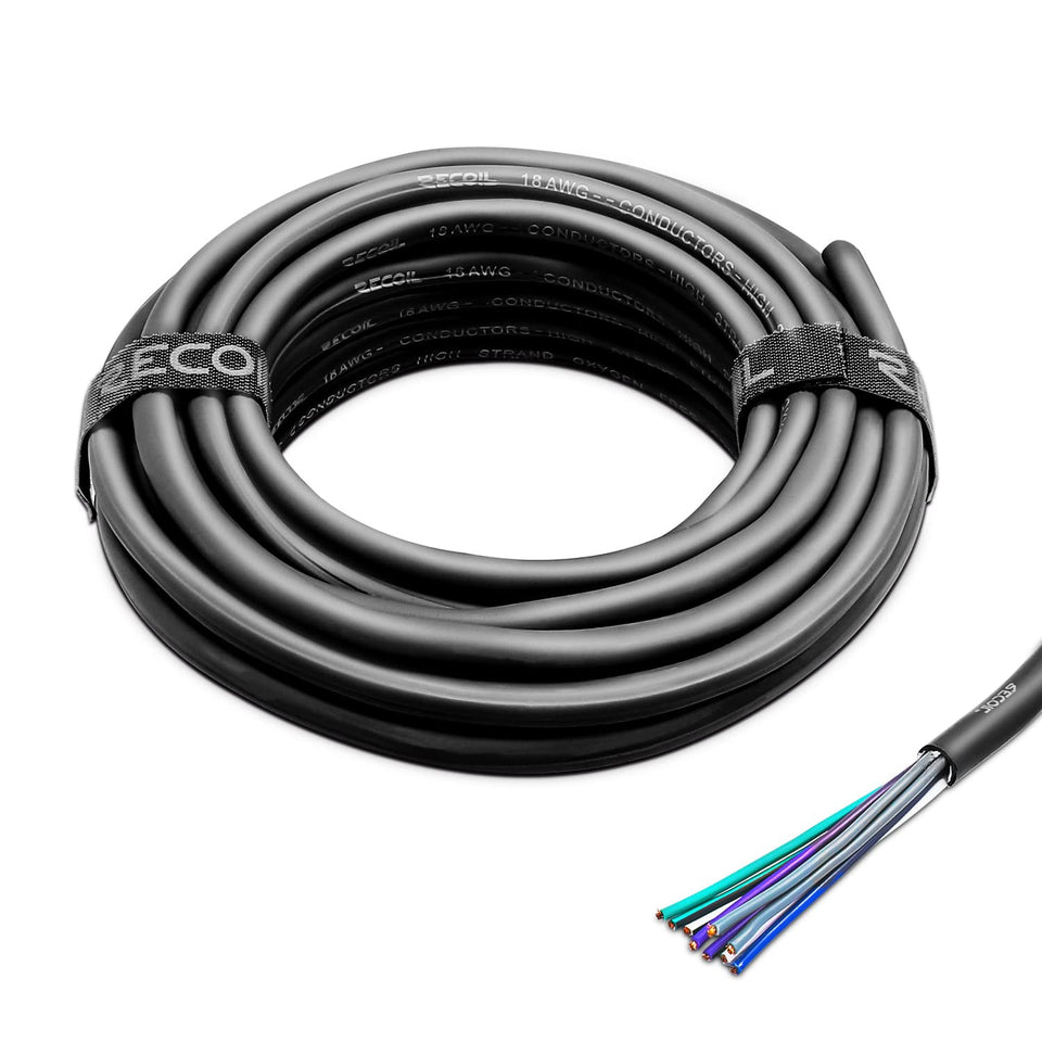 RECOIL 20ft 9-conductor cable, angled view for multi-channel car audio wiring.