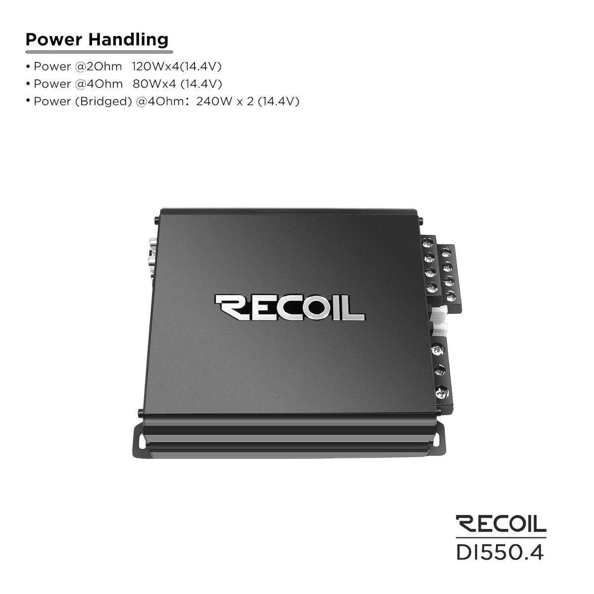 RECOIL DI550-4-channel top view emphasizes compact footprint and rugged design.