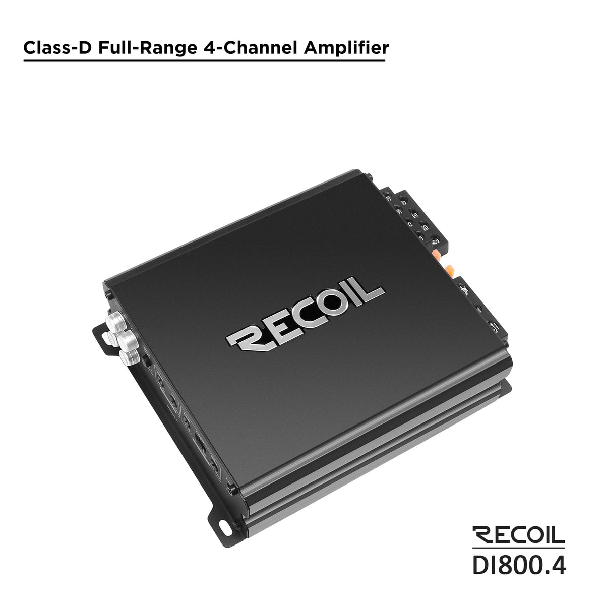 RECOIL DI800.4 close-up of gain and crossover controls for precise tuning