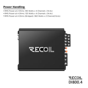 RECOIL DI800.4 heatsink detail highlighting efficient cooling and reliability